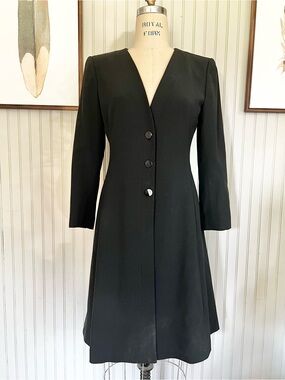 Dana Buchman Luxe Long Lined Wool Blazer A Line Wool Black